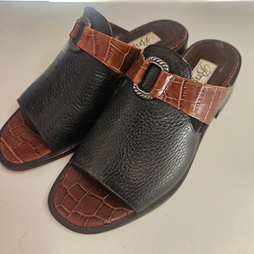 Brighton Ponti Black Brown Croc‎ Embossed Leather Slide Sandals Italy 6.5M